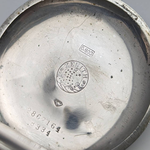 1915年頃 アンティーク ゼニス 懐中時計 彫刻銀側ハンター 動作良好